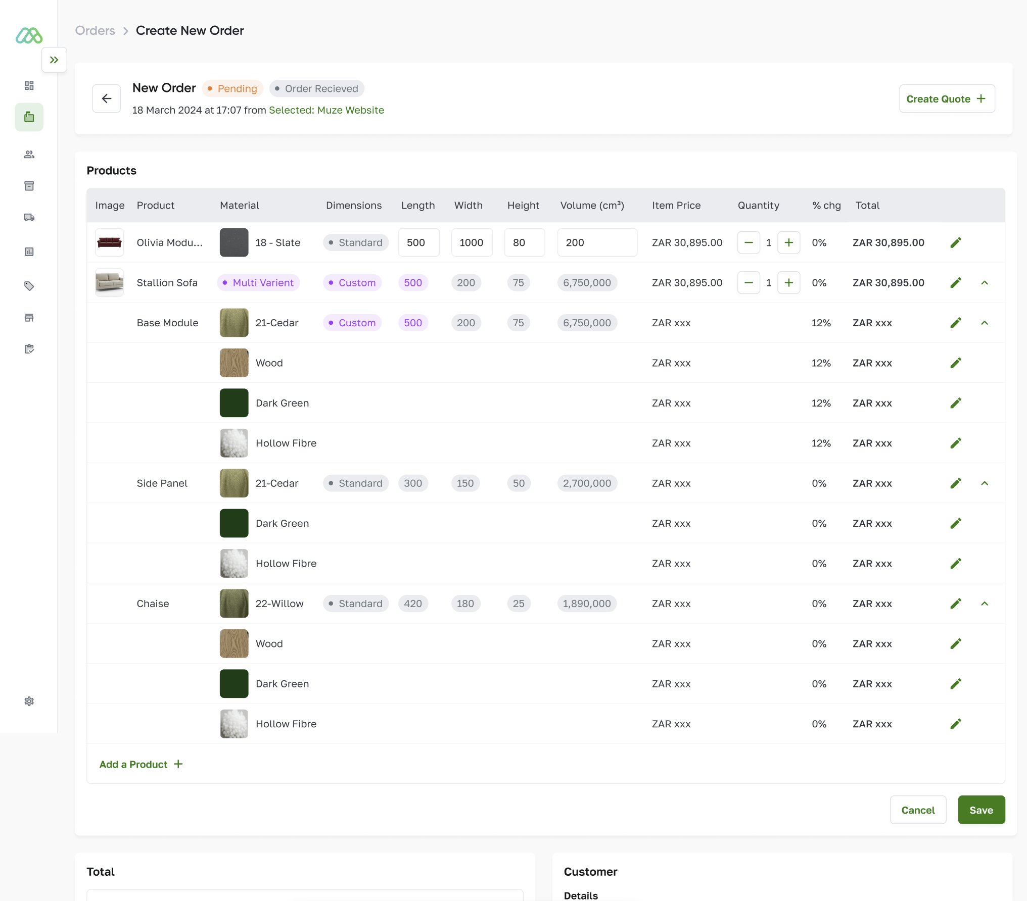 Updated quote screen